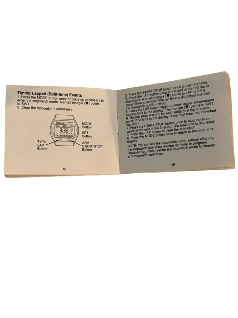Vintage Texas Instruments G9 Quartz Chronograph Watch Instruction Manual TPD-574